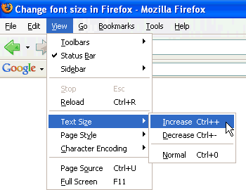 Change font size Firefox