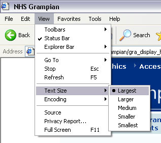 Change font size Internet Explorer