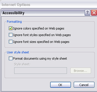 Change page colours Internet Explorer